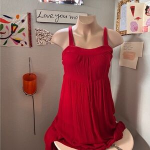Red Pleated Sleeveless Sundress